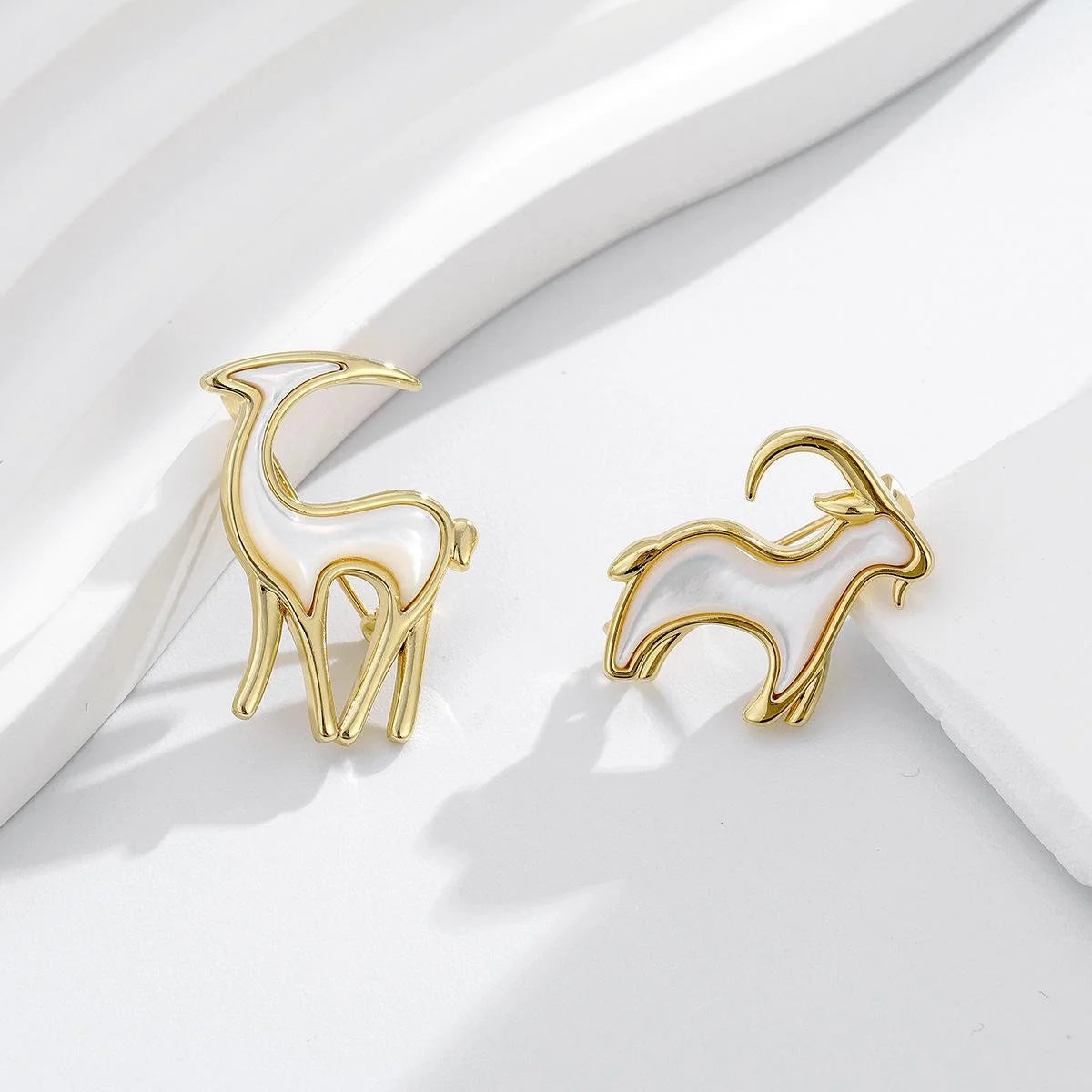 Elegant Zodiac Goat Brooch With Mother Of Pearl Inlay, Gold Tone Alloy Lapel Pin Corsage Gift