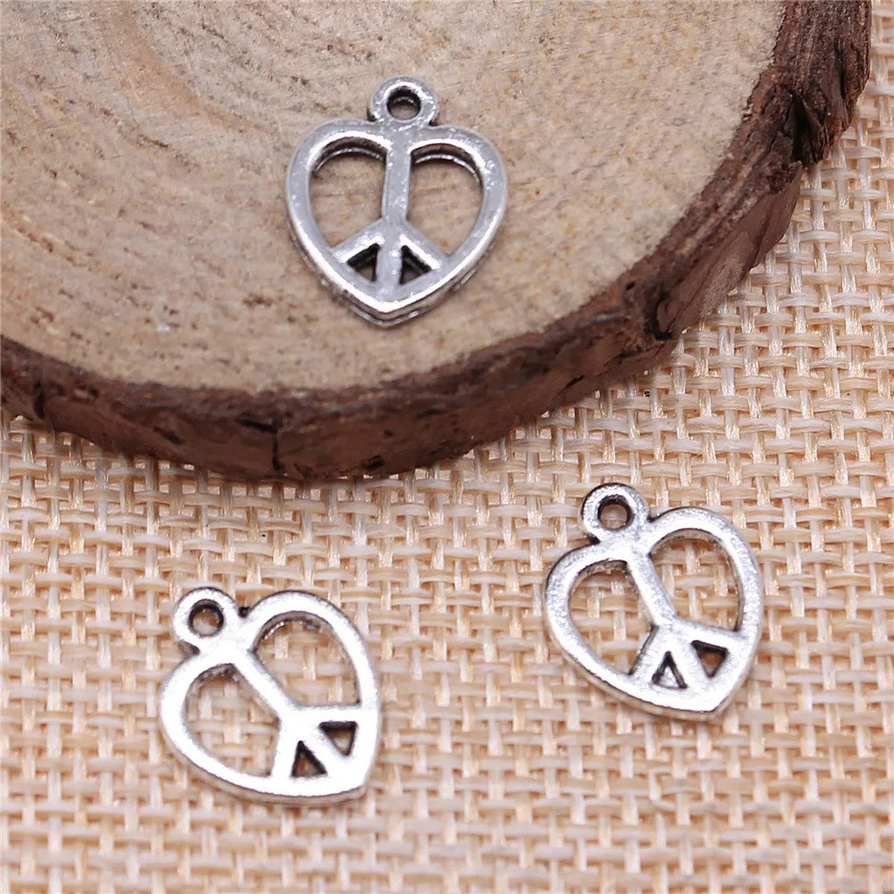 14x11mm 0.6g Multicolor Zinc Alloy Peace Heart Charm Pendant for DIY Bracelet Necklace Making