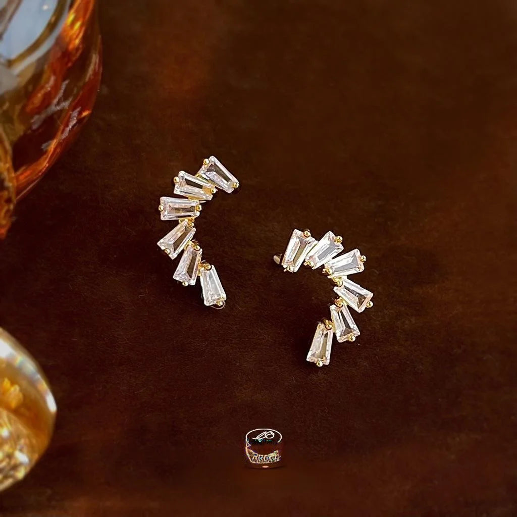 14K Plated Micro Pave Zircon Irregular Geometric Stud Earrings Korean Chic Sparkling Firework Jewelry
