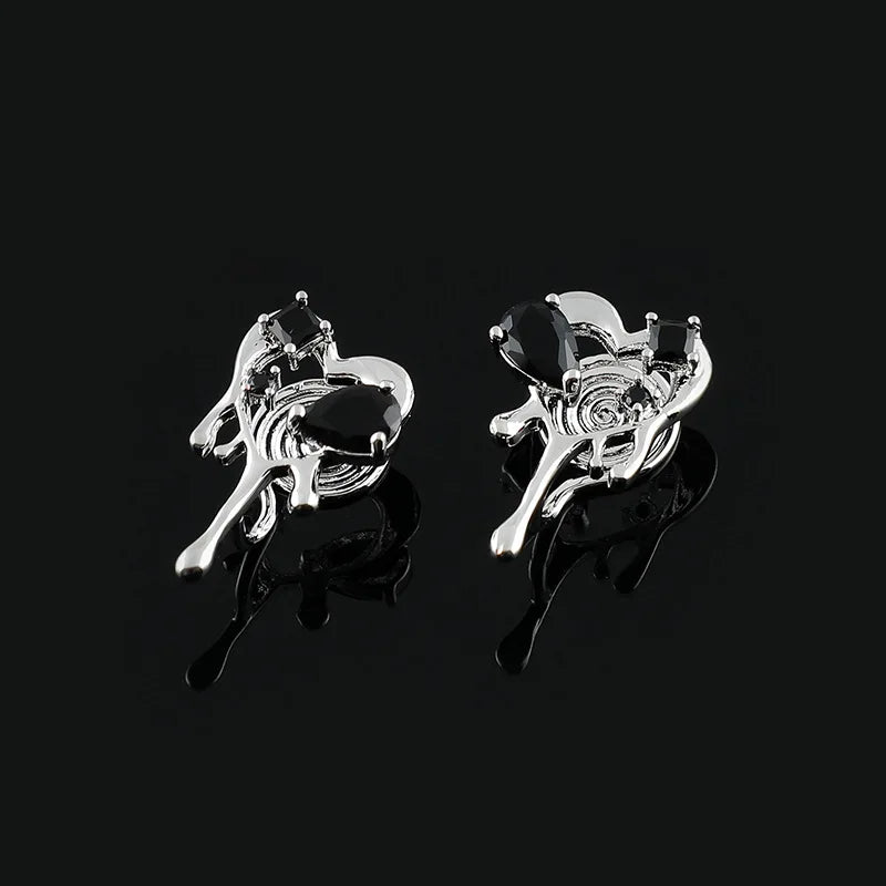 Elegant Black Heart Alloy Drip Stud & Clip On No Piercing Women's Fashion Statement Earrings