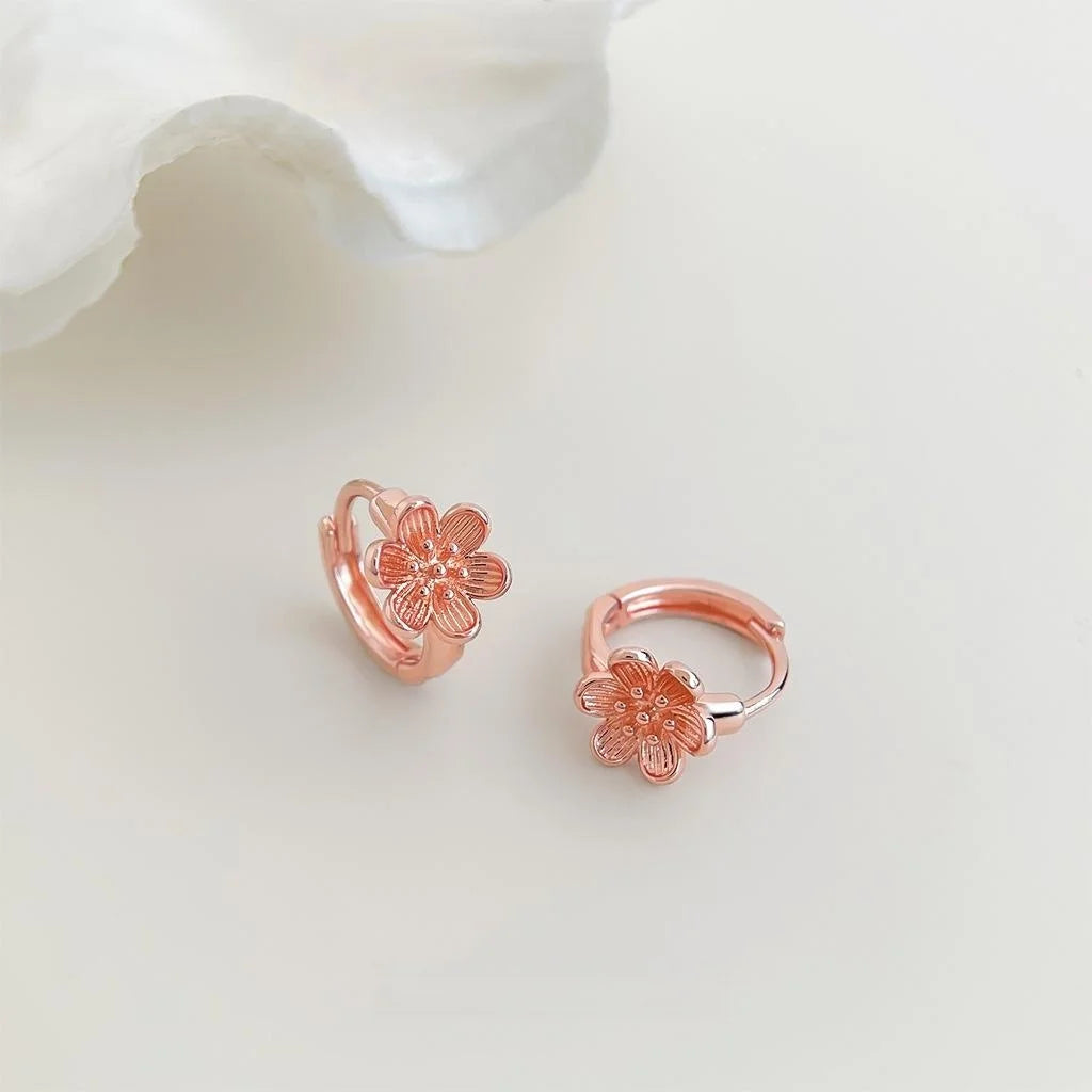 Rose Gold Copper Peach Blossom Drop Earrings, Fresh New Chinese 3D Floral Ear Jewelry