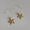 18K Thick Plated Copper Star Freshwater Pearl Drop Earrings Light Luxury French Style
