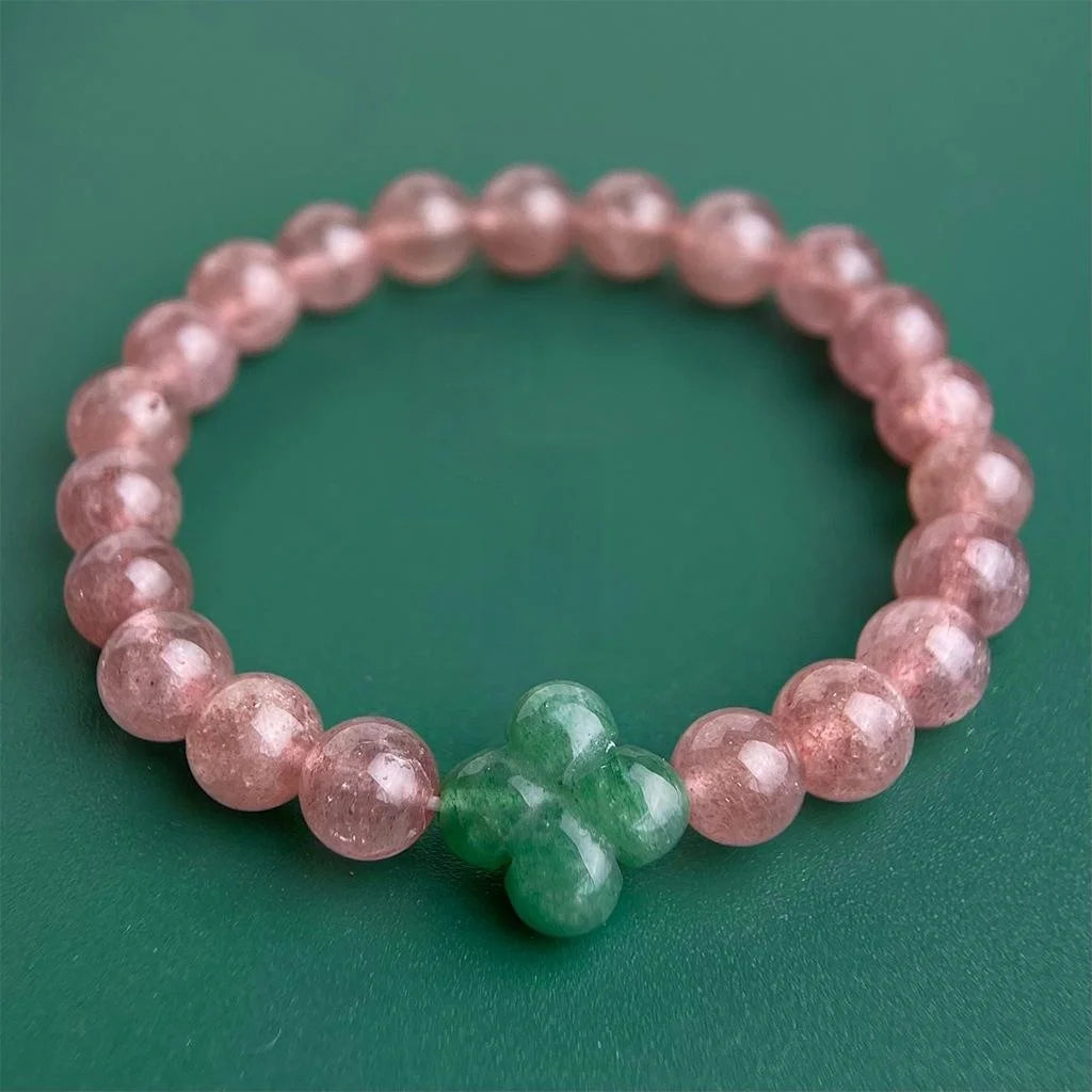 High Quality Strawberry Quartz Green Aventurine Natural Stone Chinese Style Beaded Bracelet
