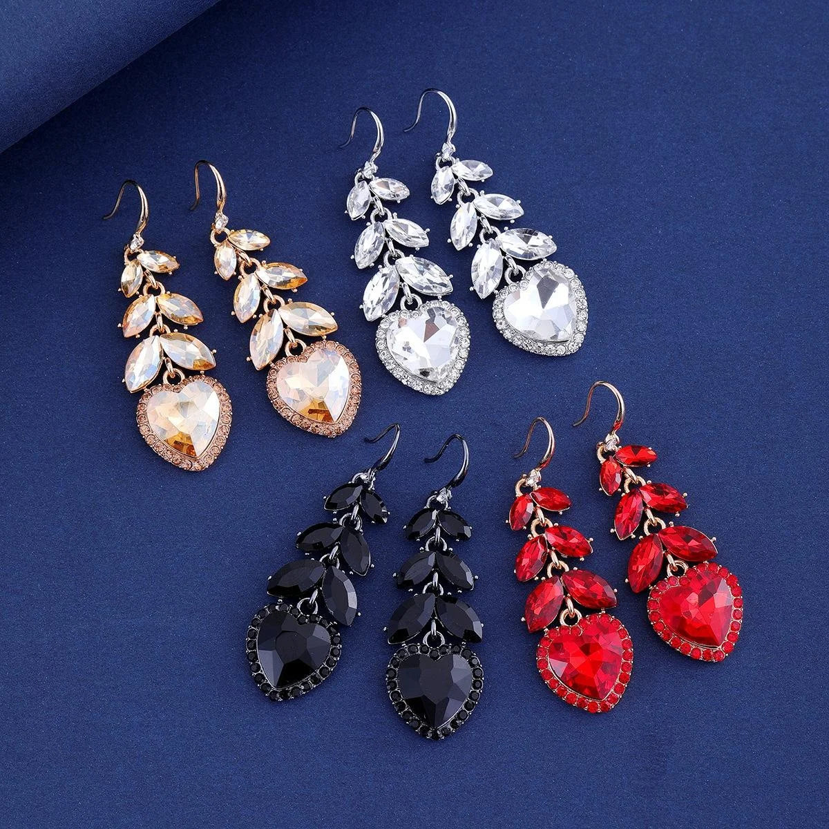 Luxury Crystal Heart Drop Earrings Rhinestone Alloy Bridal Dangle Earrings For Wedding Party Gift