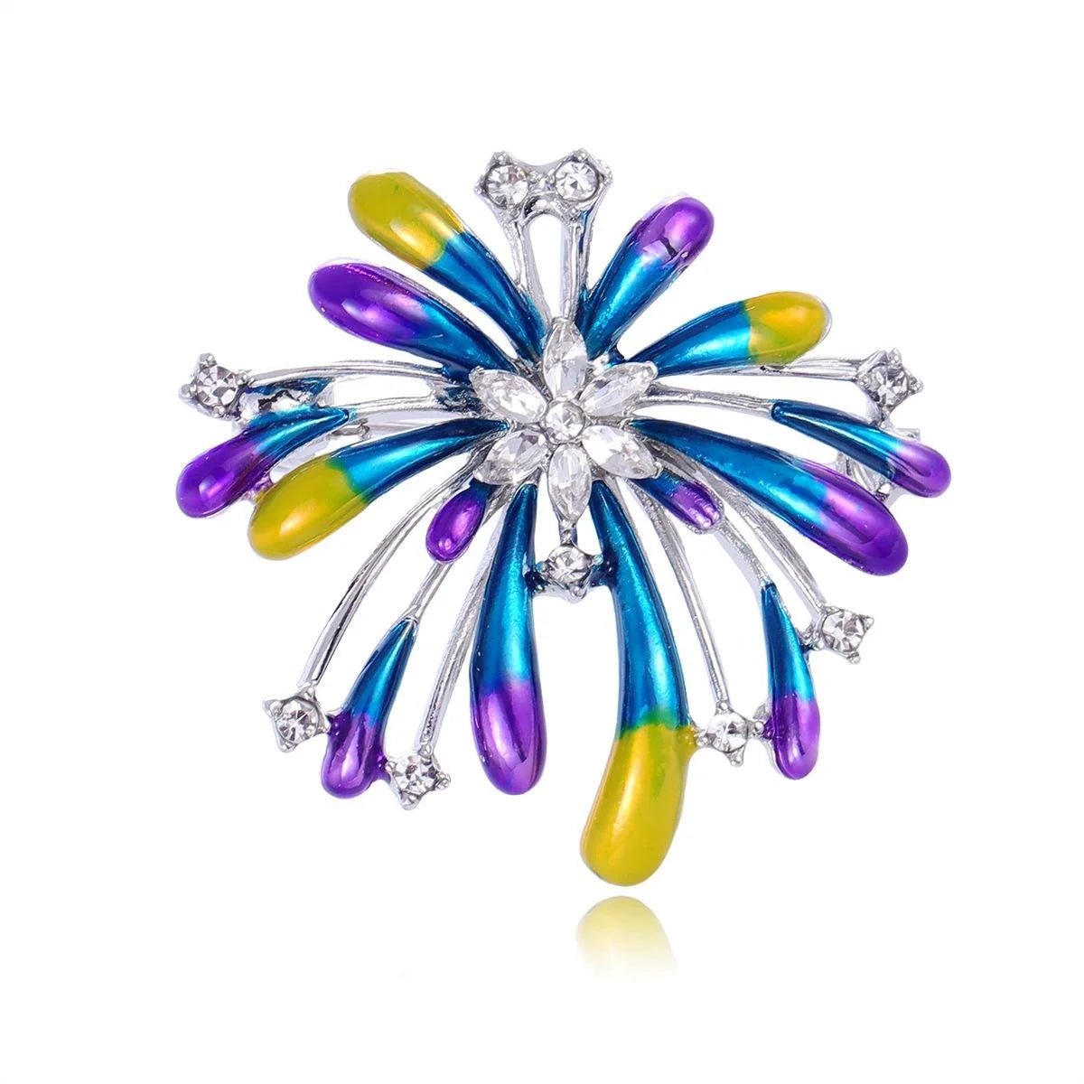 Luxury Fireworks Flower Brooch With Enamel Drops And Rhinestones, Elegant Lapel Pin Corsage Suit Accessory Gift
