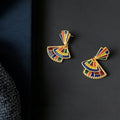 Original Painted Ethnic Fan Shaped Eco Friendly Copper Drop Earrings With Silver Plated Pins