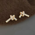 High-End Copper Micro Pave Zircon Bow Knot Stud Earrings For Women Electroplated Line Design
