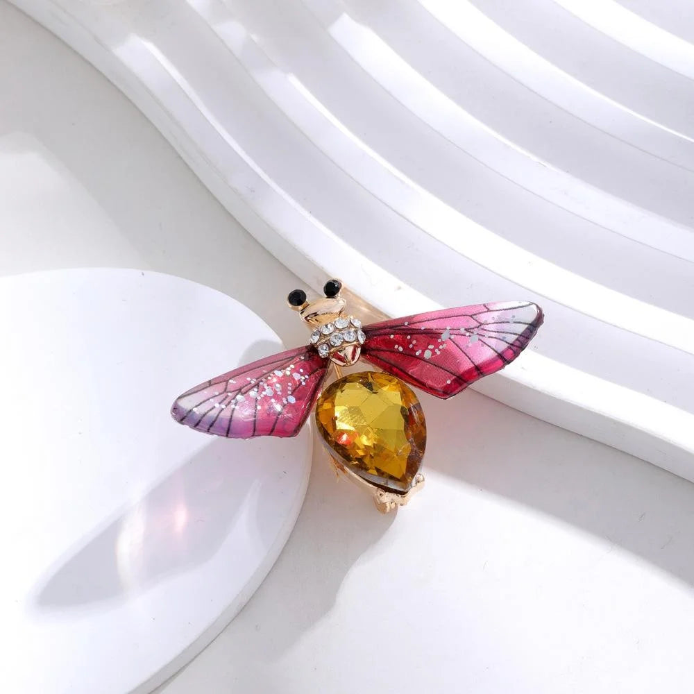 Luxury Bee Firefly Rhinestone Brooch With Amber Crystal Body And Sheer Wings, Elegant Lapel Pin Gift