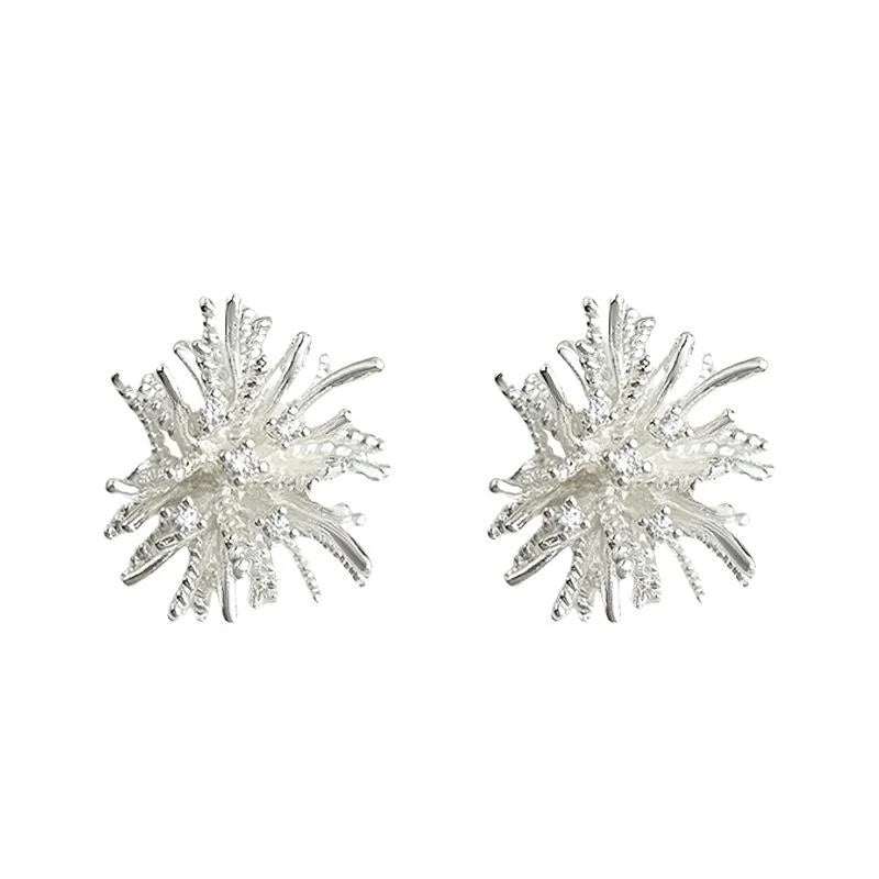 Silver Plated Copper Dandelion Flower Stud Earrings Minimalist Designer Spring Jewelry