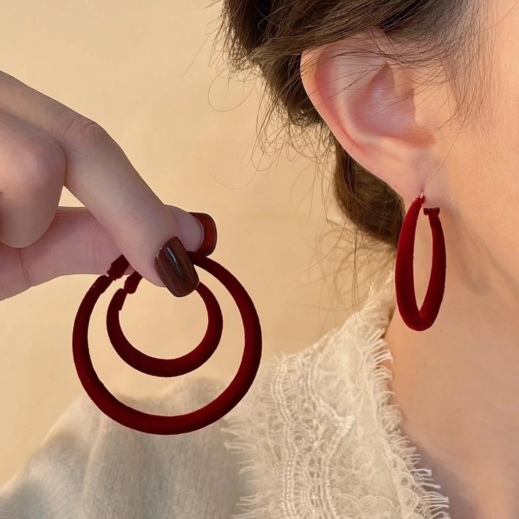 Vintage Flocked Round Geometric Hoop Earrings, Copper For Women
