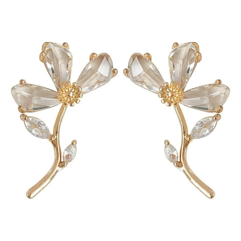 Sweet Floral Zircon Drop Earrings For Women Elegant Fashion Flower Jewelry