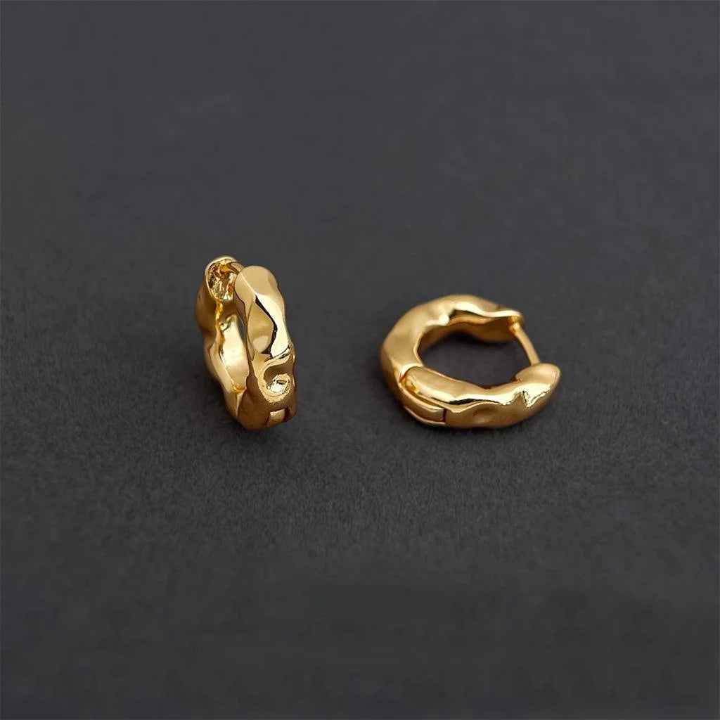 14K Gold Plated Copper Geometric Round Concave Convex Drop Earrings For Chic Commuter Style