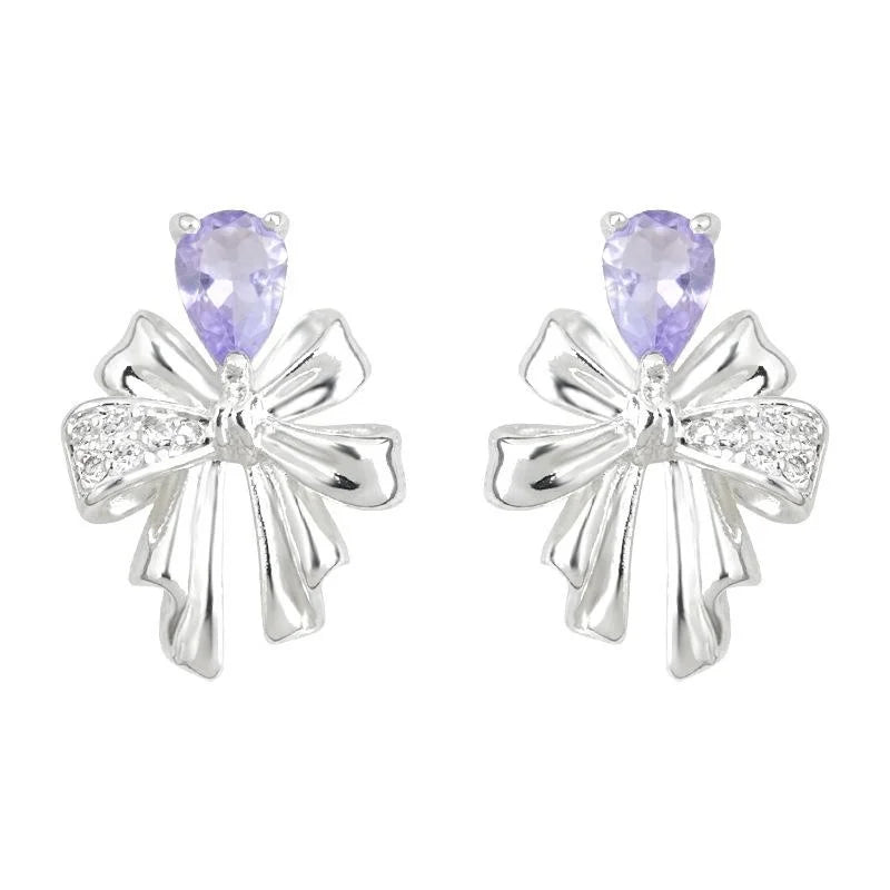 Sweet Cool Bow Geometric Zircon Copper Drop Earrings Designer Jewelry