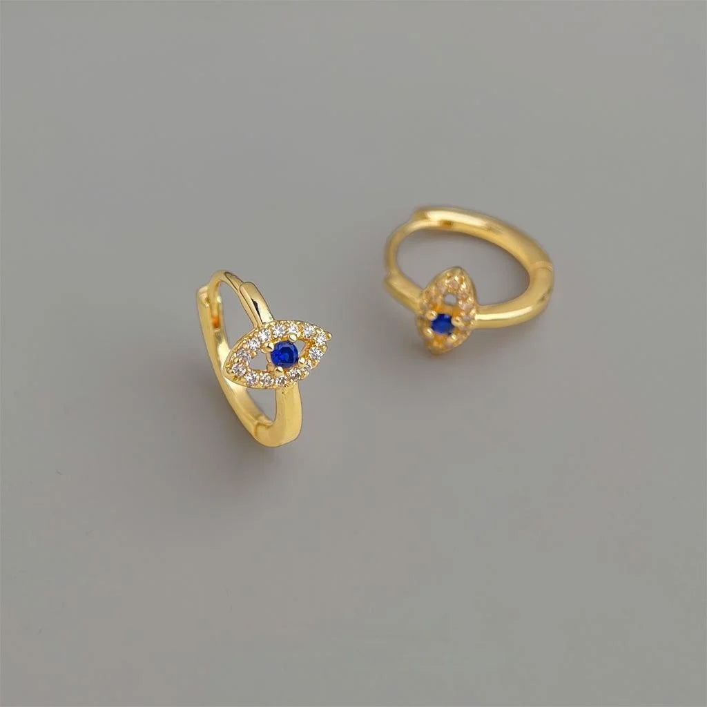 Micro Pave Zircon Eye Stud Earrings For Women, Copper Geometric Minimalist Fashion Jewelry