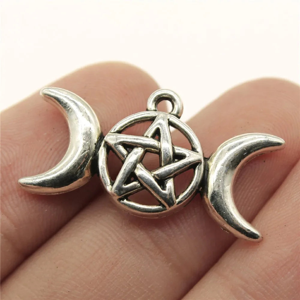 30x16mm 2.5g Antique Silver Zinc Alloy Moon Goddess Five-Point Star Charm Pendant for DIY Jewelry Making