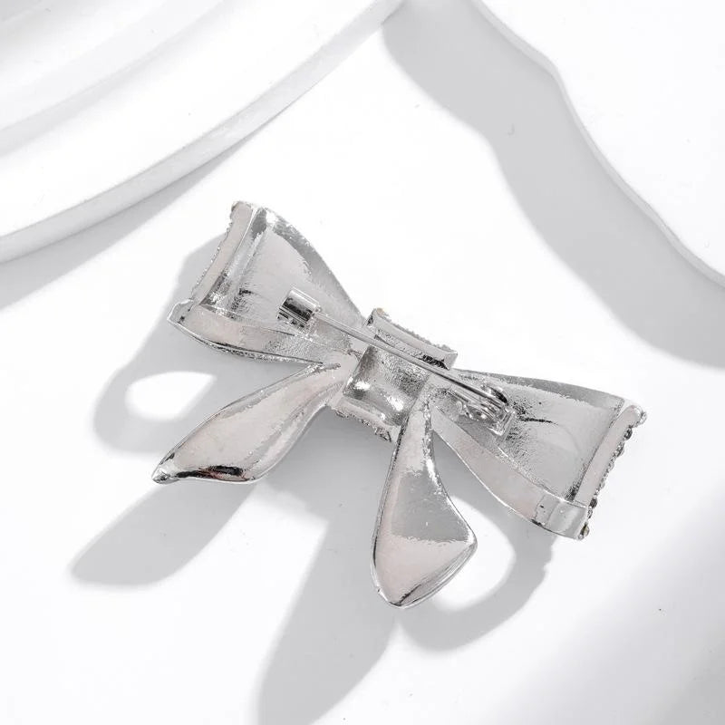 Elegant Black White Rhinestone Bow Brooch, Luxury Alloy Lapel Pin Corsage For Suit Coat Gift