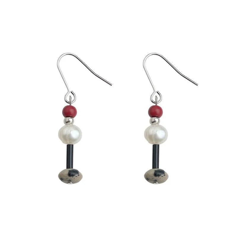 Natural Freshwater Pearl Geometric Round Chinese Style Handmade Drop Earrings