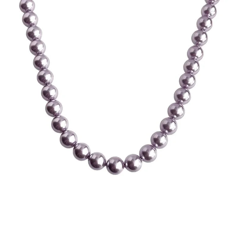 Elegant Purple Glass Pearl Gold Plated Geometric Sweater Necklace For Women