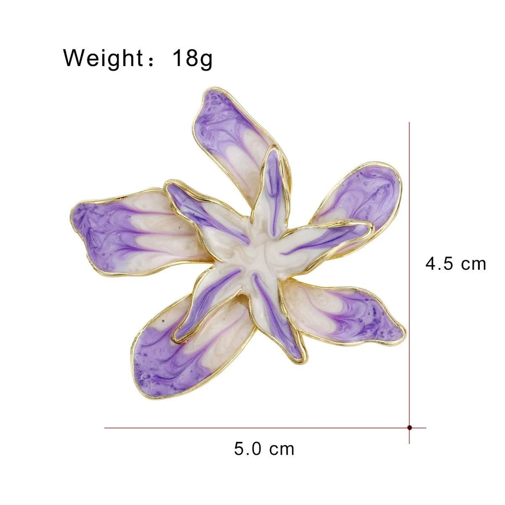Elegant Purple Enamel Double Layer Five Petal Flower Brooch Gold Tone Alloy Lapel Pin Corsage Suit Accessory