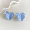 White Gold Plated Copper Baby Blue Iris Flower Drop Earrings Sweet Elegant Floral Jewelry