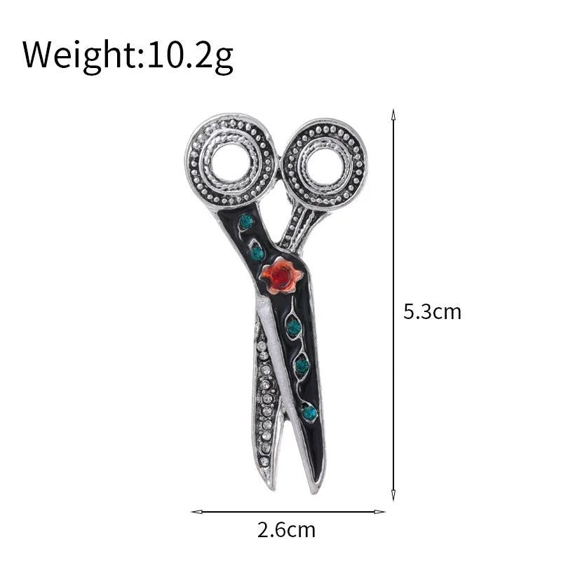 Vintage Scissors Brooch With Rhinestone And Enamel Detail, Elegant Unisex Lapel Pin Suit Accessory