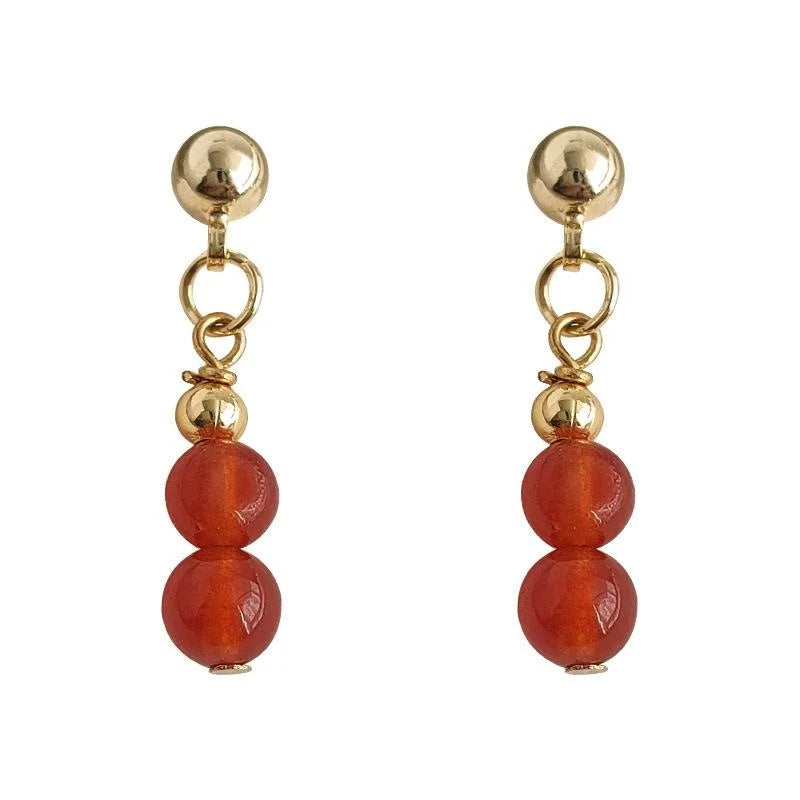 Handmade Red Agate Gourd Stud Earrings Copper New Chinese Style Mini Natural Stone Jewelry