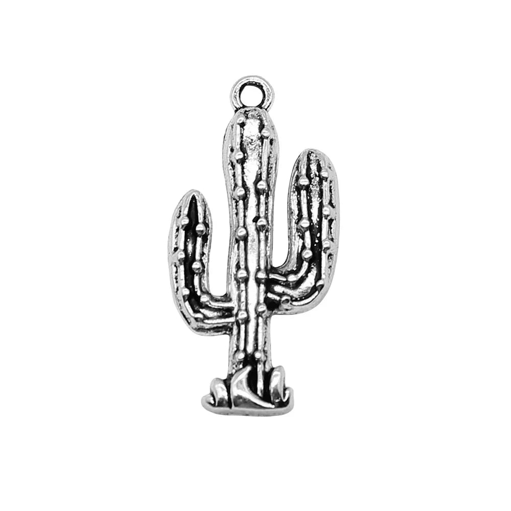 16x33mm 2.8g Antique Silver Zinc Alloy Cactus Charm Pendant for DIY Handmade Jewelry Making