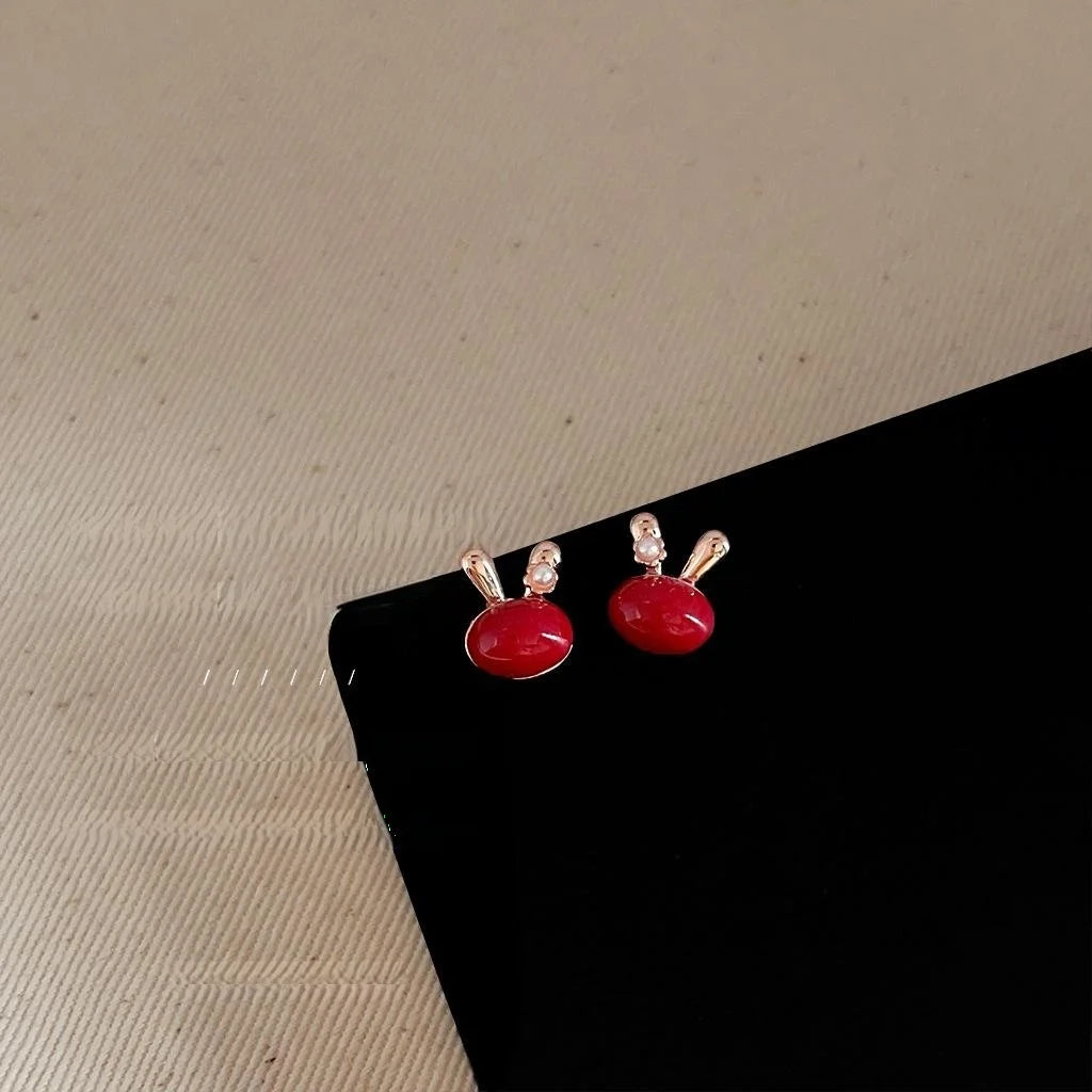Cute Korean Style Rabbit Drop Earrings 14K Plated Copper Sweet Animal Jewelry For Women