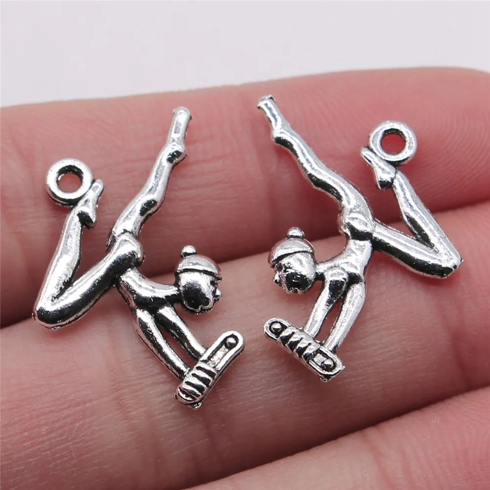 23x24mm 1.4g Antique Silver Zinc Alloy Gymnast Charm Pendant for DIY Bracelet Necklace Jewelry Making