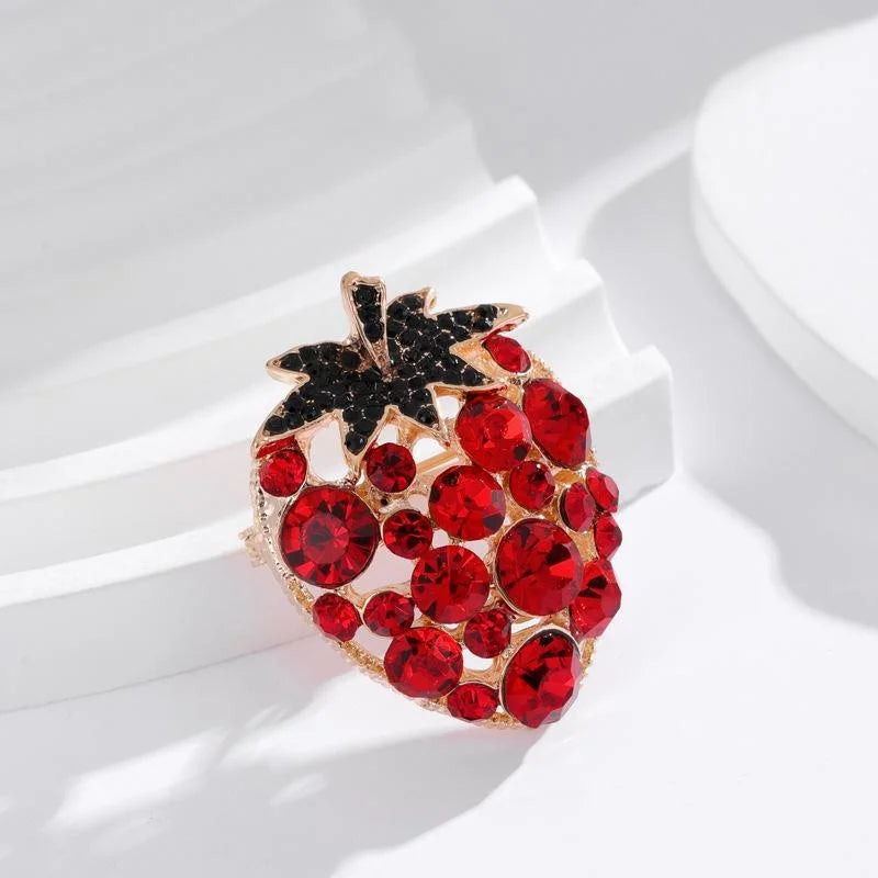 Cute Strawberry Rhinestone Enamel Alloy Brooch, Fresh Fruit Lapel Pin Corsage For Fashion Gifts
