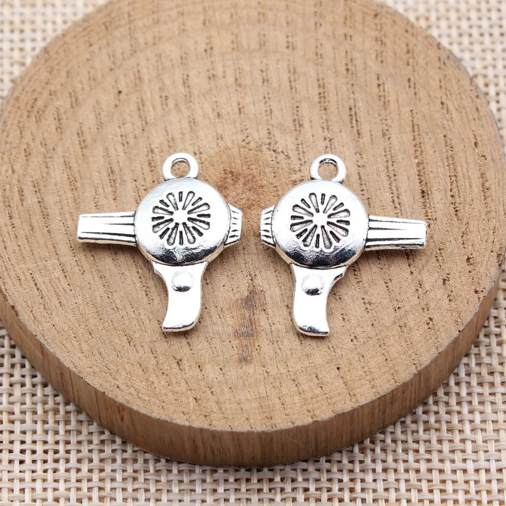23x20mm 3g Antique Silver Zinc Alloy Hair Dryer Charm Pendant for DIY Beauty Theme Jewelry Making