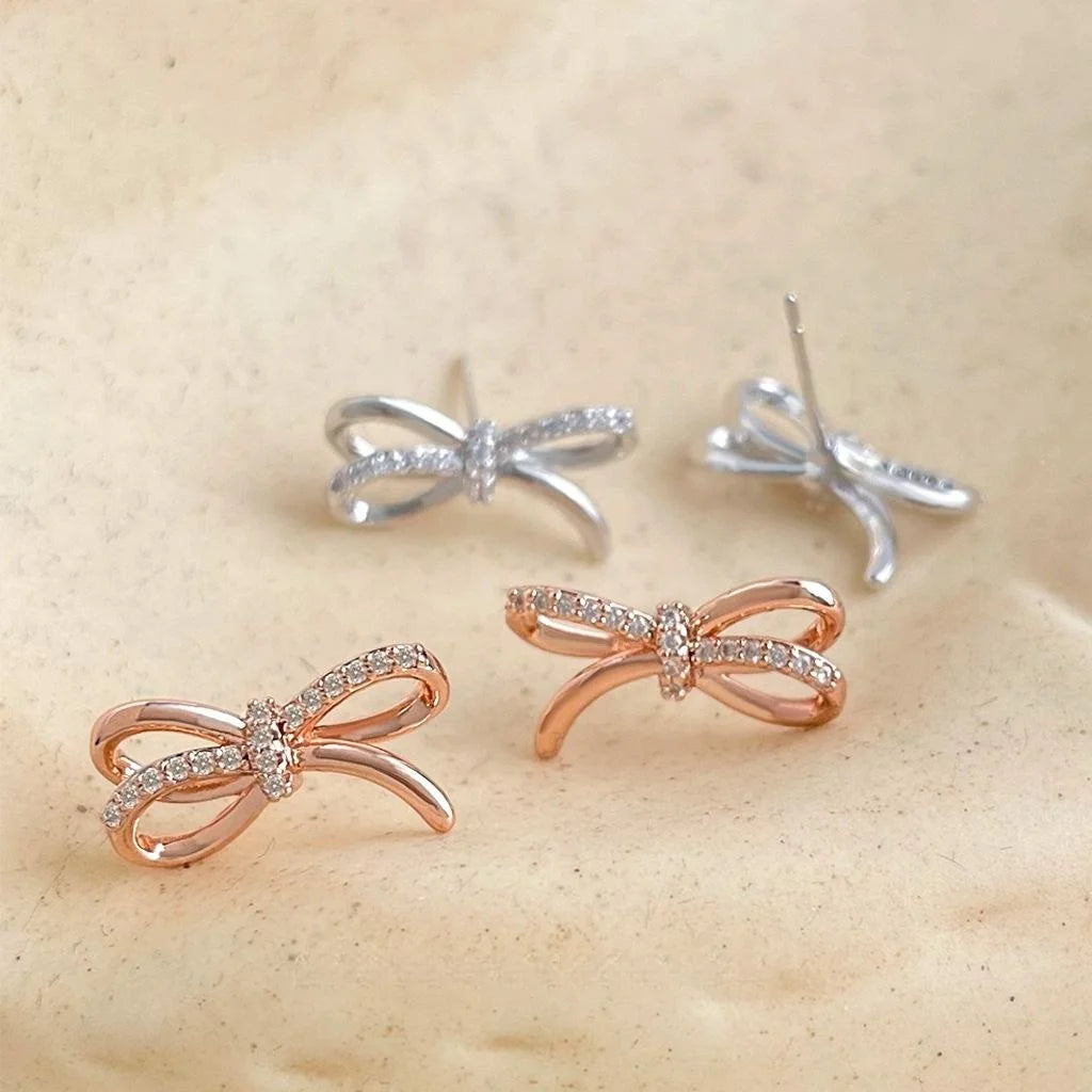 Rose Gold Plated Copper Bow Stud Earrings, Minimalist Designer Anti-Tarnish Jewelry