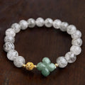 Vintage Ethnic Natural Stone Black Rutilated Quartz Aventurine Crystal Beaded Bracelet