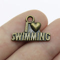 22x15mm 1.6g Multicolor Zinc Alloy I Love Swimming Charm Pendant for DIY Sports Jewelry Making
