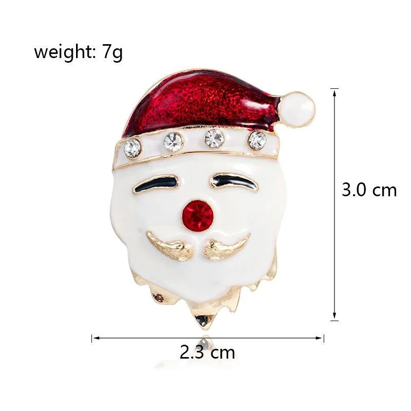 Cute Christmas Clown Santa Hat Enamel Rhinestone Alloy Brooch, Festive Lapel Pin Suit Accessory Gift