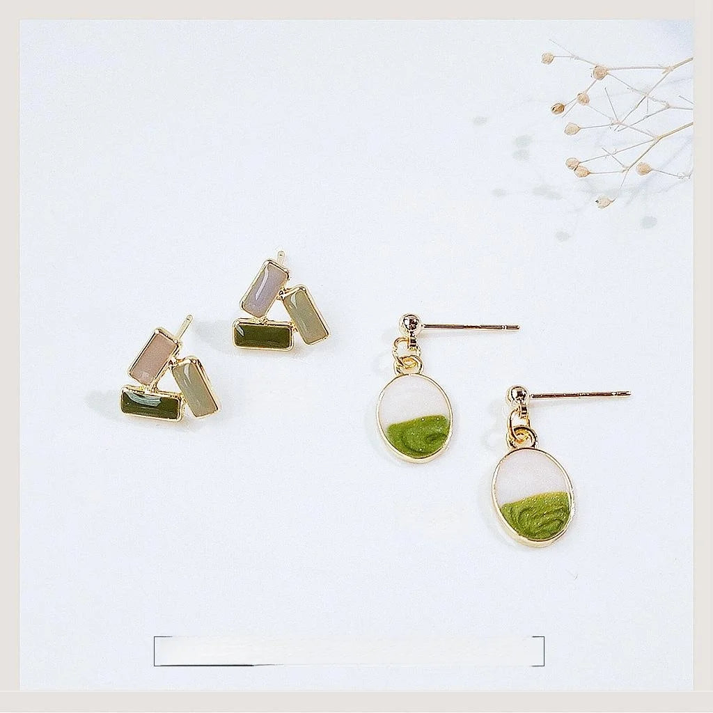14K Gold Plated Alloy Gradient Enamel Water Drop Stud Earrings For Women