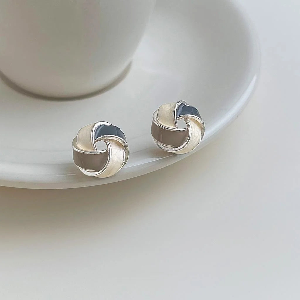Minimalist Copper Enamel Drip Glaze Colorblock Geometric Circle Hollow Wrap Stud Earrings