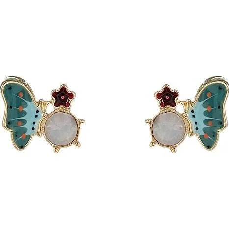 Hand Painted Enamel Butterfly Stud Earrings Eco-Friendly Copper Alloy Forest Fairy Jewelry