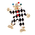 Vintage Circus Clown Enamel Rhinestone Brooch, Black White Harlequin Lapel Pin Suit Accessory Gift