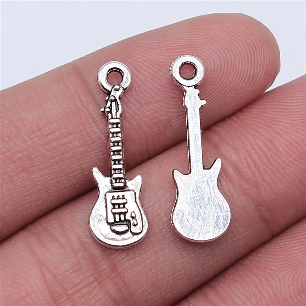 24x7mm 0.7g Multicolor Zinc Alloy Guitar Charm Pendant for DIY Music Theme Jewelry Making