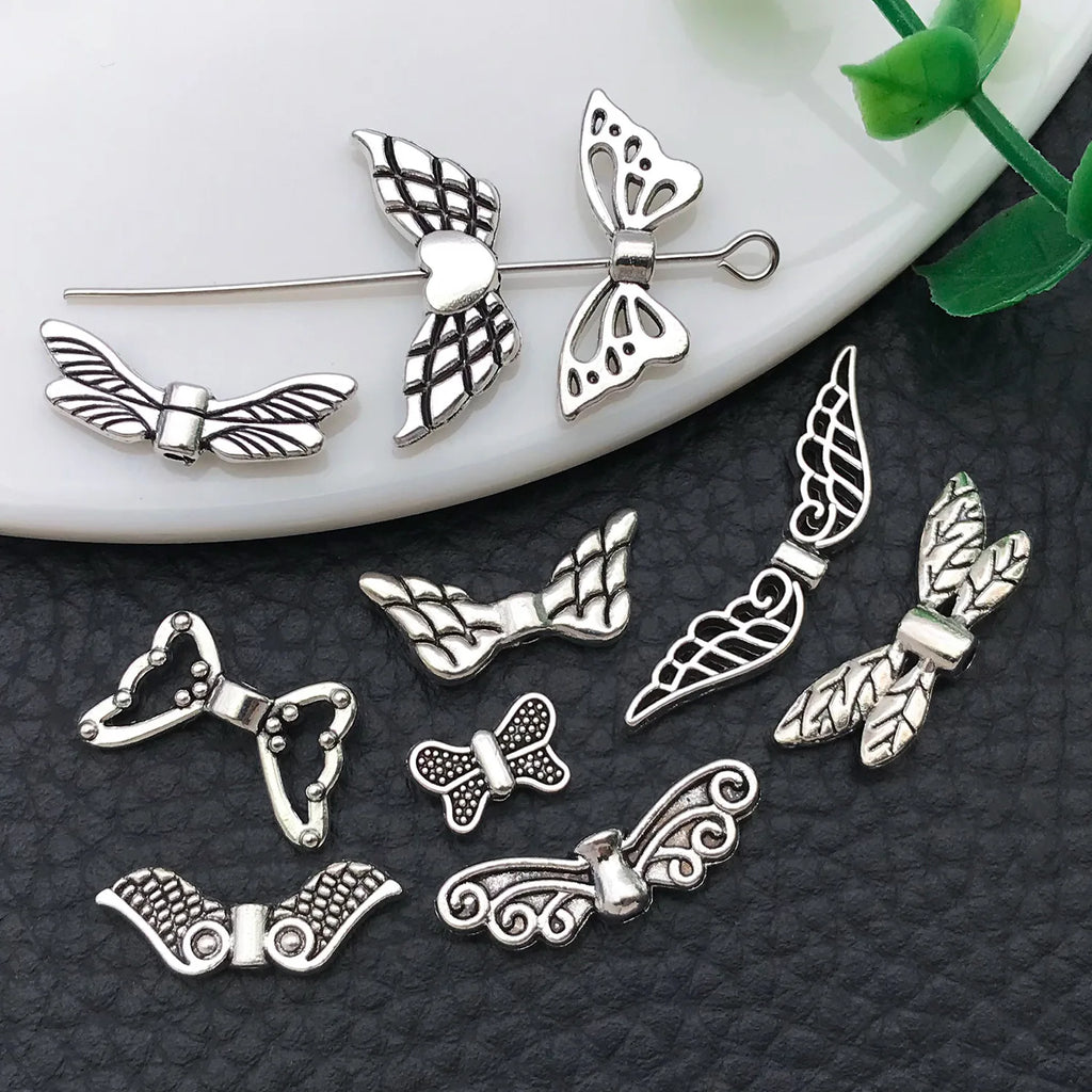 Antique Silver Zinc Alloy Butterfly Feather Angel Wing Spacer Beads for DIY Bracelet