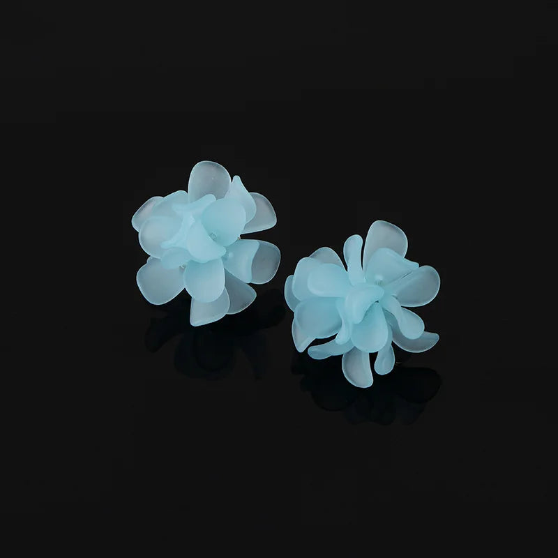 Elegant Blue Acrylic Handmade Flower Stud & Clip On No Piercing French Fairy Forest Earrings