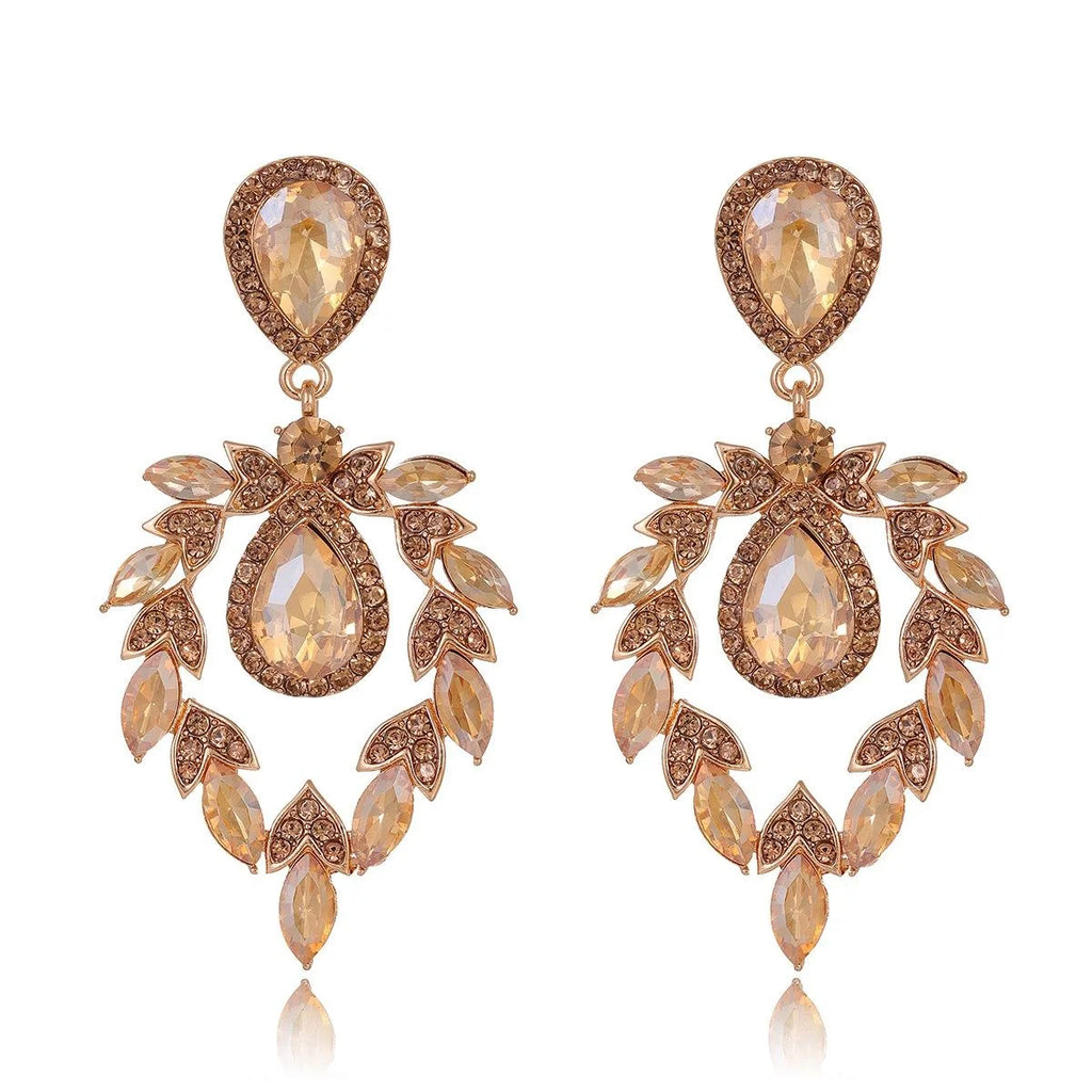 Vintage Luxury Blue Crystal Teardrop Chandelier Earrings, Rhinestone Alloy Dangle Earrings For Wedding Party Gift