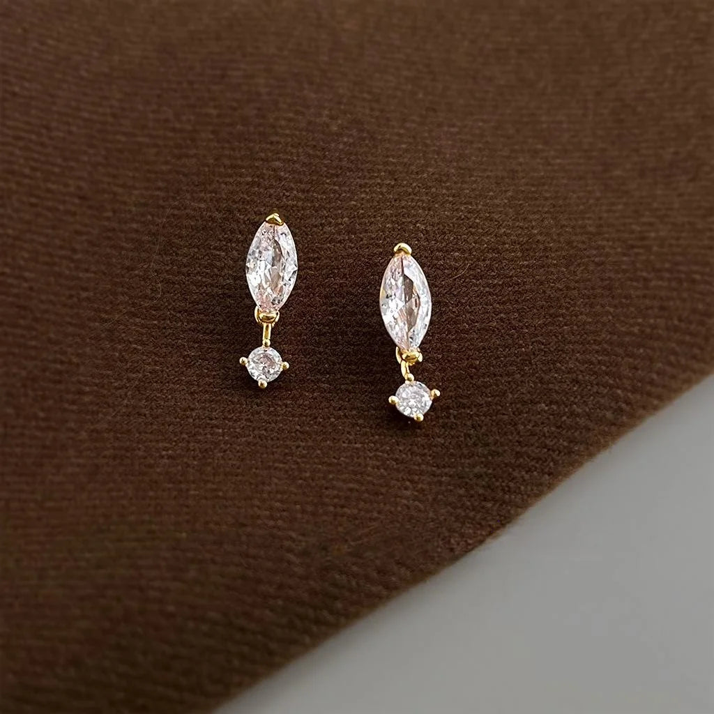 Light Luxury Geometric Waterdrop Zircon Tassel Stud Earrings With Copper