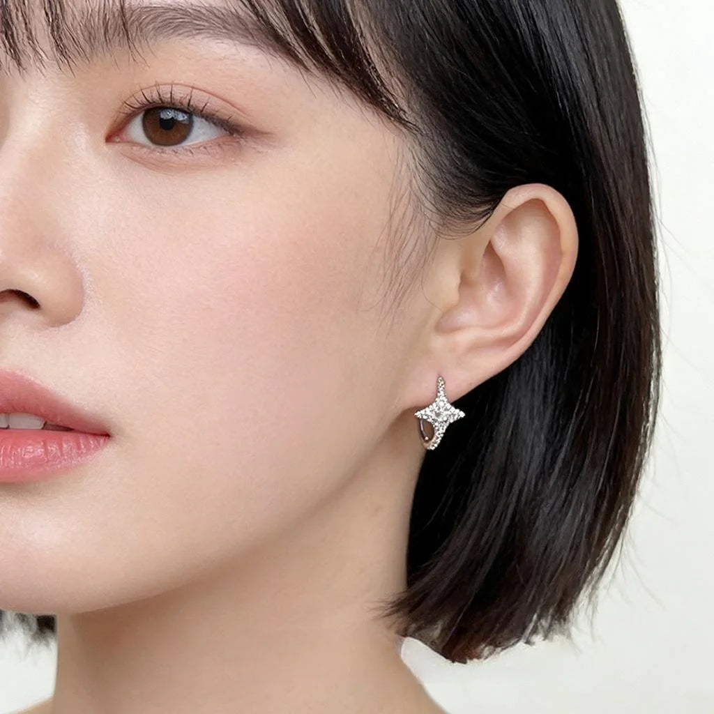 Micro Pave Zircon Star Stud Earrings Copper Minimalist Chic Commuter Fashion Jewelry