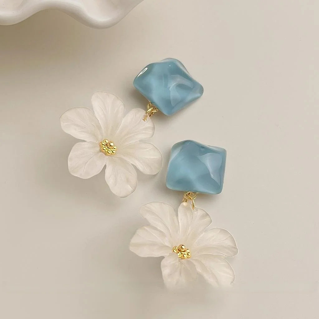 Summer Sweet Floral Acrylic Drop Earrings Handmade Geometric Statement Jewelry For Women