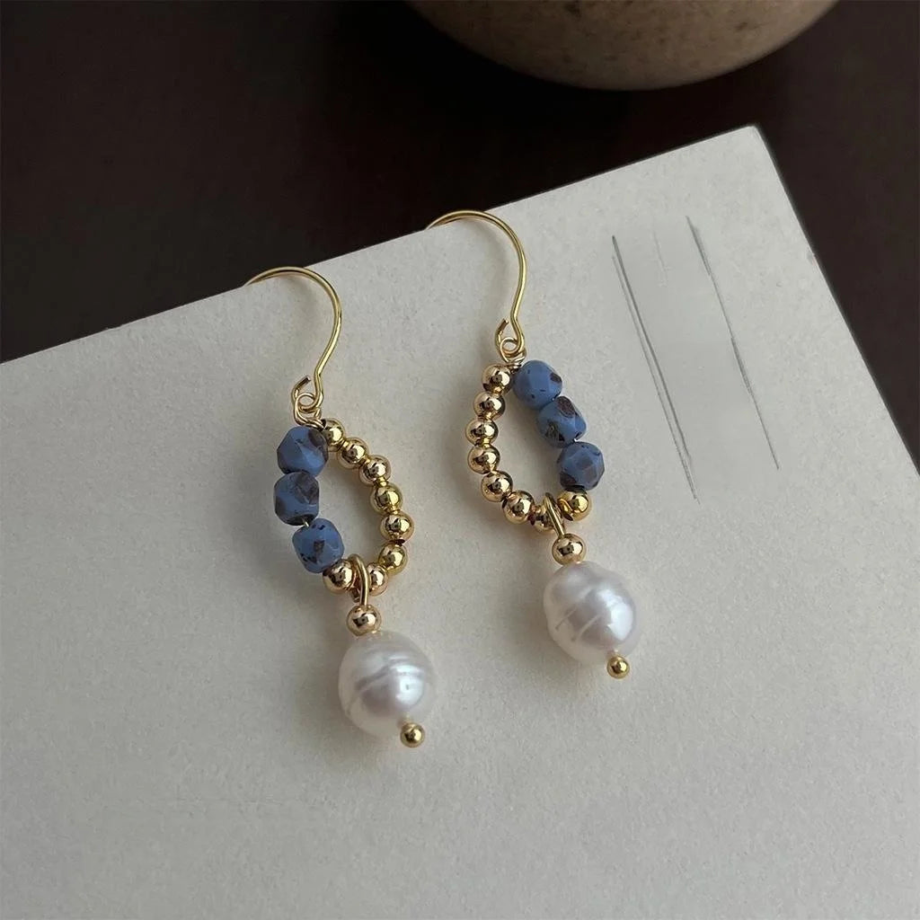 Ethnic Style Freshwater Pearl Czech Glass Geometric Waterdrop Drop Earrings