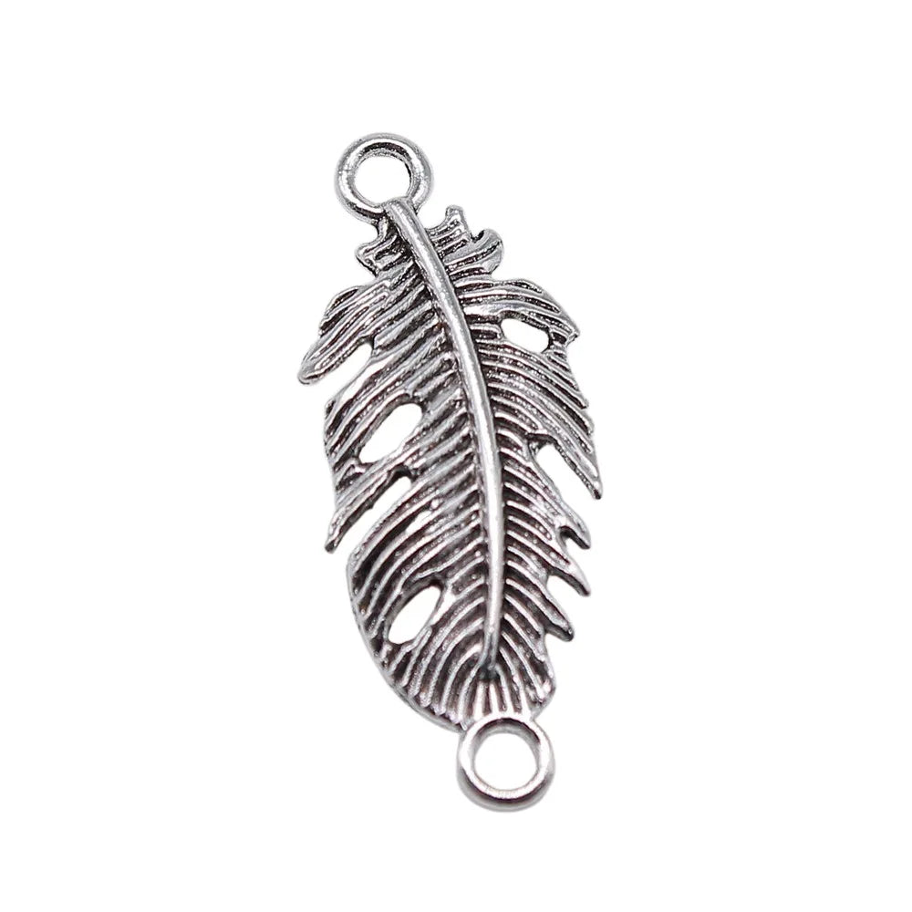 35x14mm 1.8g Multicolor Zinc Alloy Feather Connector Charm for DIY Bracelet Necklace Making