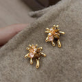 Maillard Style Tiger Eye Pearl Firework Drop Earrings Vintage French Jewelry