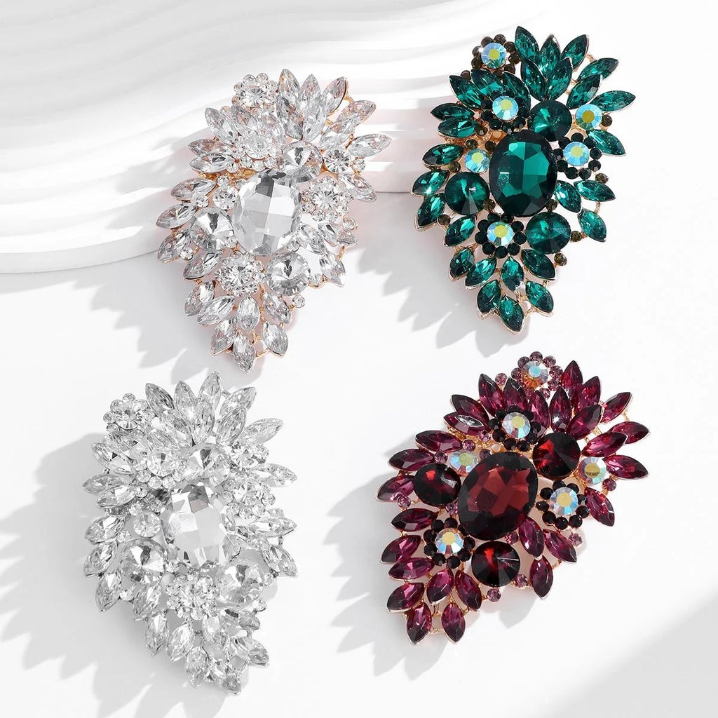 Luxury Crystal Rhinestone Flower Brooch, Silver Alloy Teardrop Corsage Lapel Pin For Shawl Suit Gift